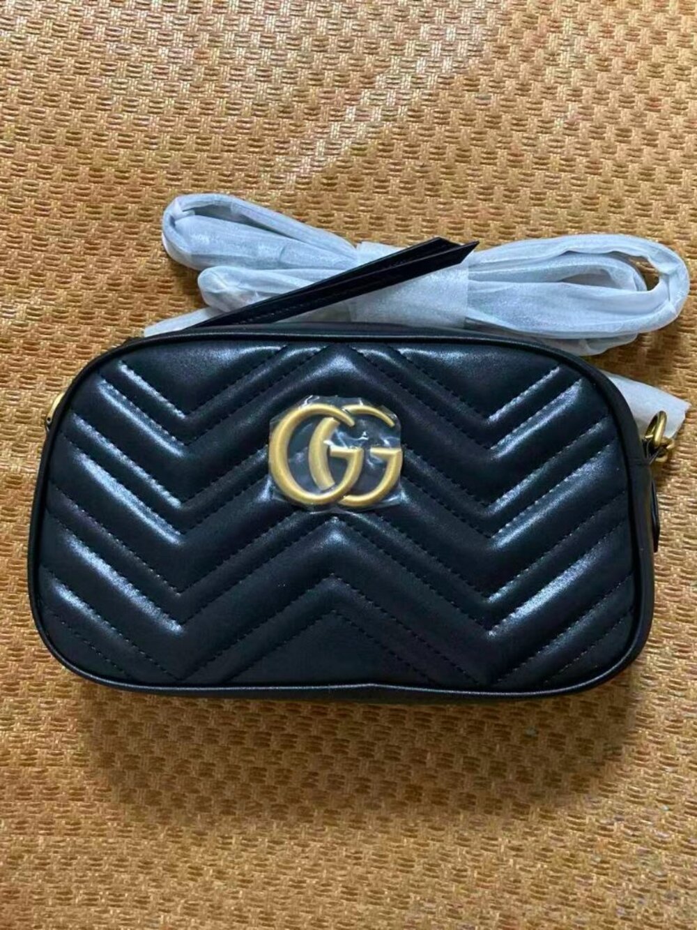Gucci GG Marmont Auth Black Leather Handbag Chain Shoulder Bag- 24x13x7